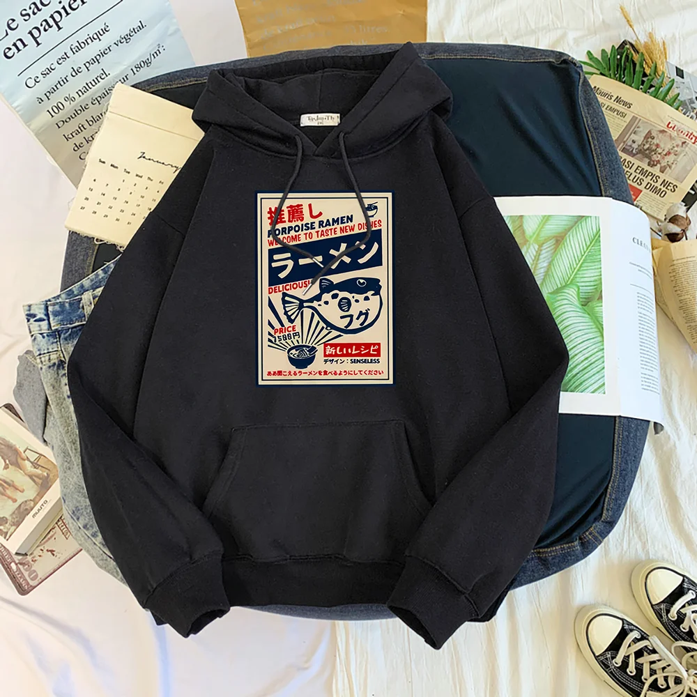 Puffer Fish Ramen Japanese Menu Poster Prints Women Hoodies Fashion Tracksuit Oversize Clothing Autumn Fashion Female Sportswear