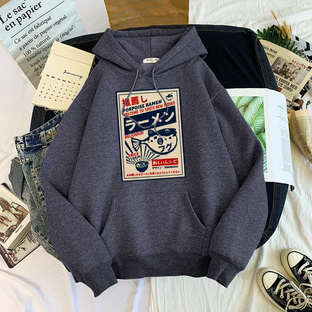 Puffer Fish Ramen Japanese Menu Poster Prints Women Hoodies Fashion Tracksuit Oversize Clothing Autumn Fashion Female Sportswear