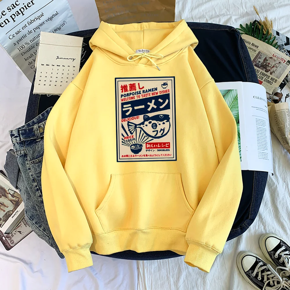Puffer Fish Ramen Japanese Menu Poster Prints Women Hoodies Fashion Tracksuit Oversize Clothing Autumn Fashion Female Sportswear