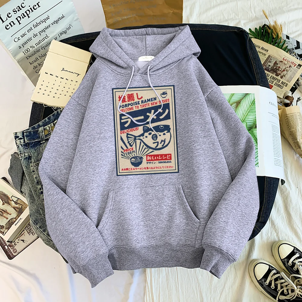 Puffer Fish Ramen Japanese Menu Poster Prints Women Hoodies Fashion Tracksuit Oversize Clothing Autumn Fashion Female Sportswear