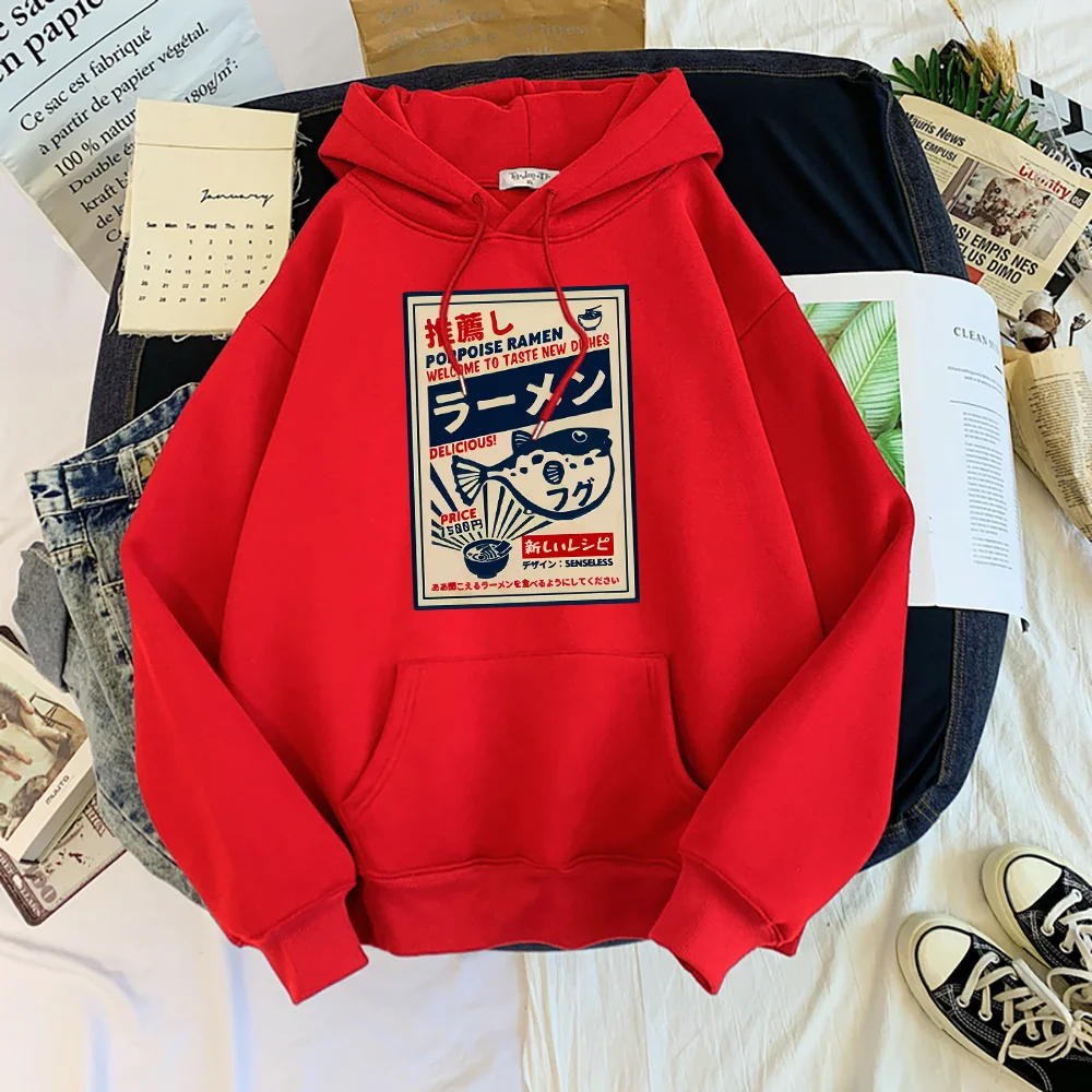 Puffer Fish Ramen Japanese Menu Poster Prints Women Hoodies Fashion Tracksuit Oversize Clothing Autumn Fashion Female Sportswear
