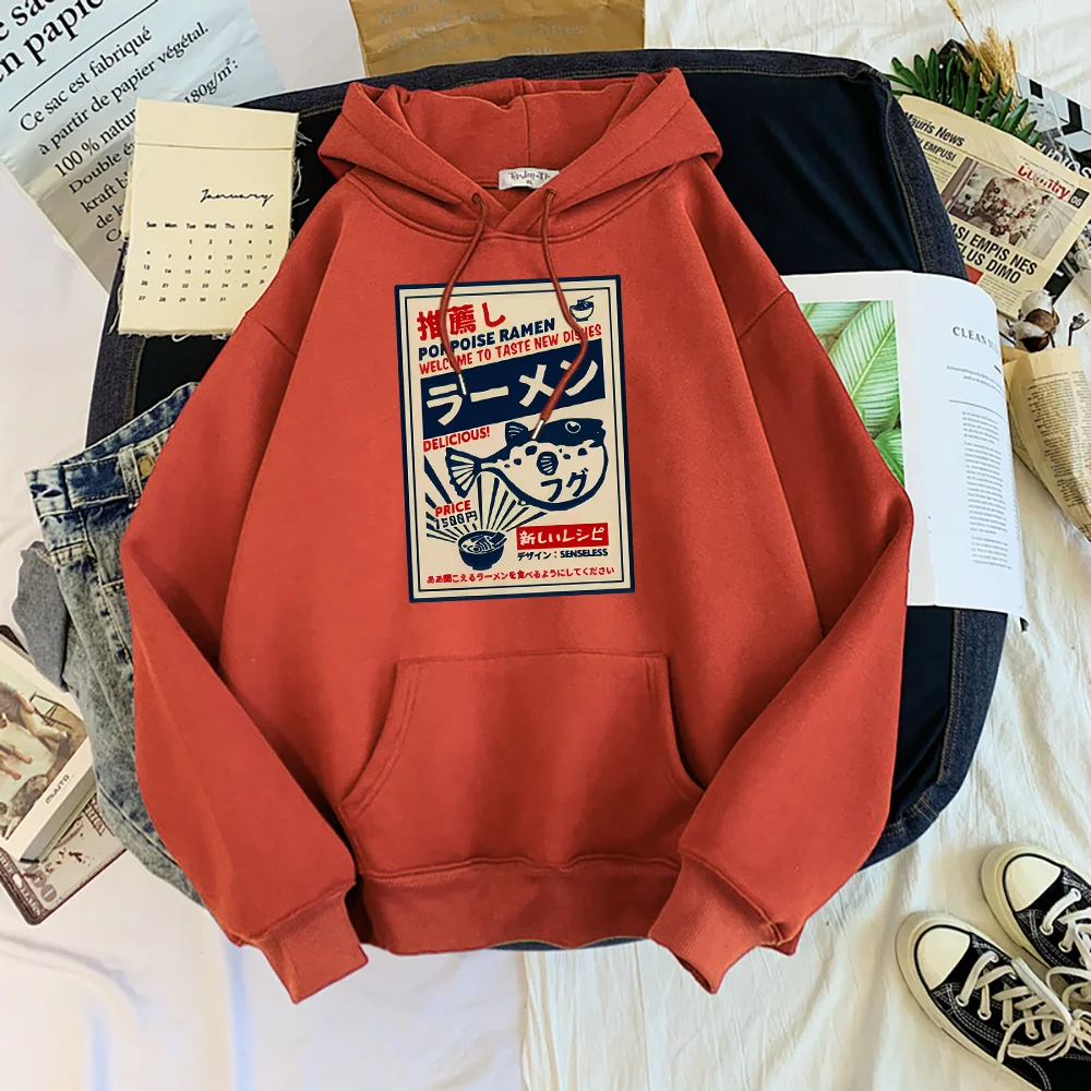 Puffer Fish Ramen Japanese Menu Poster Prints Women Hoodies Fashion Tracksuit Oversize Clothing Autumn Fashion Female Sportswear