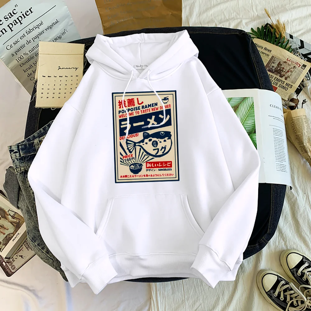 Puffer Fish Ramen Japanese Menu Poster Prints Women Hoodies Fashion Tracksuit Oversize Clothing Autumn Fashion Female Sportswear