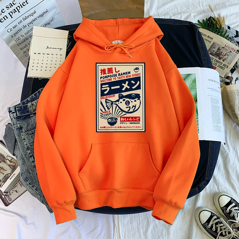 Puffer Fish Ramen Japanese Menu Poster Prints Women Hoodies Fashion Tracksuit Oversize Clothing Autumn Fashion Female Sportswear