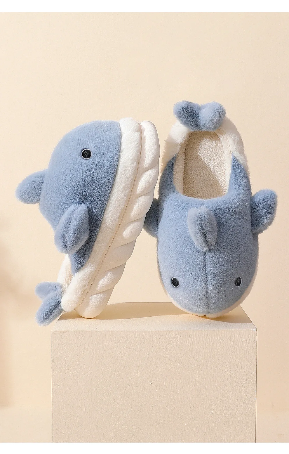Cute Shark Cotton Slippers Women's Autumn And Winter Home Indoor Non-slip Warm Thick Bottom Household Couple Wool Slippers