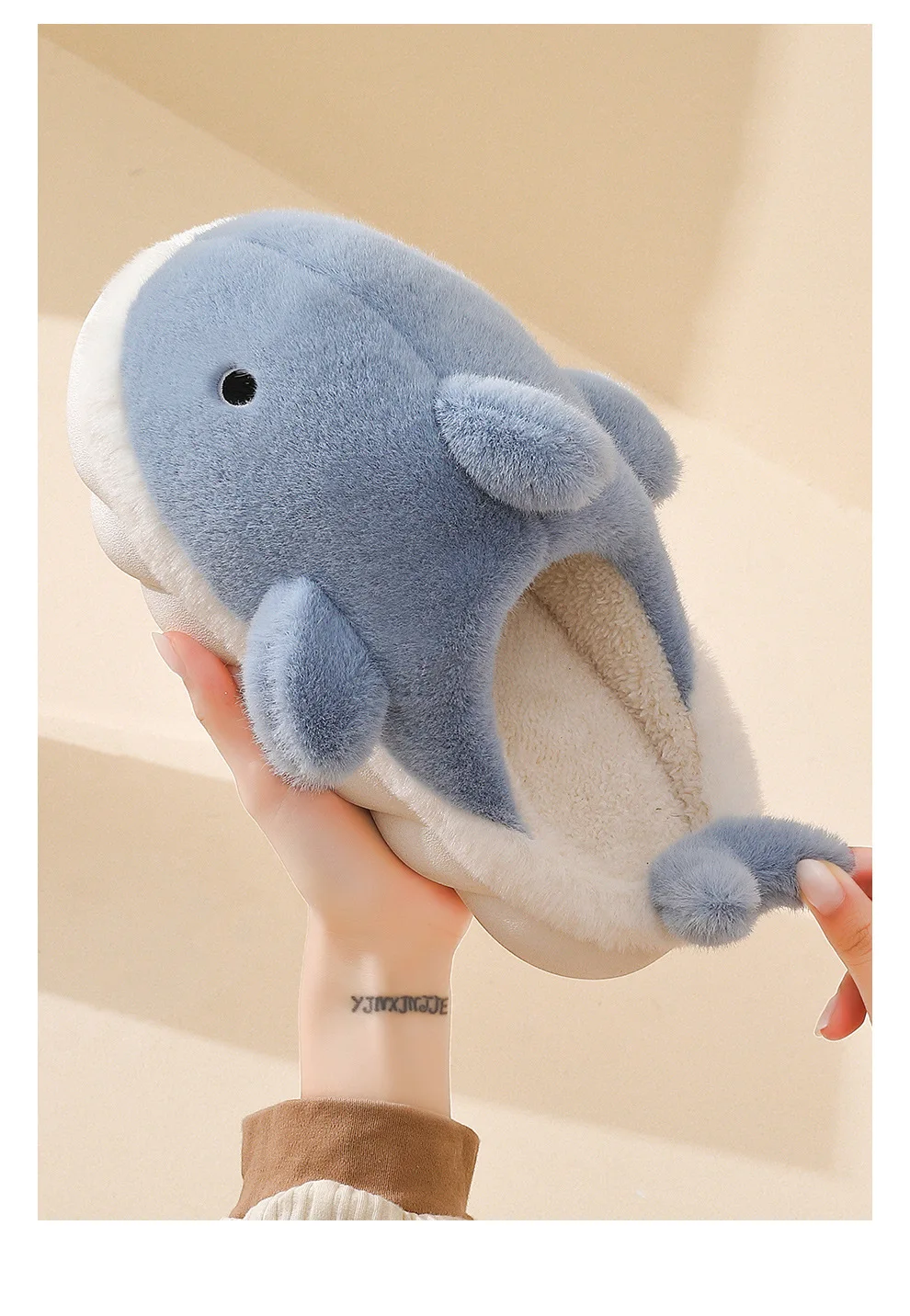 Cute Shark Cotton Slippers Women's Autumn And Winter Home Indoor Non-slip Warm Thick Bottom Household Couple Wool Slippers