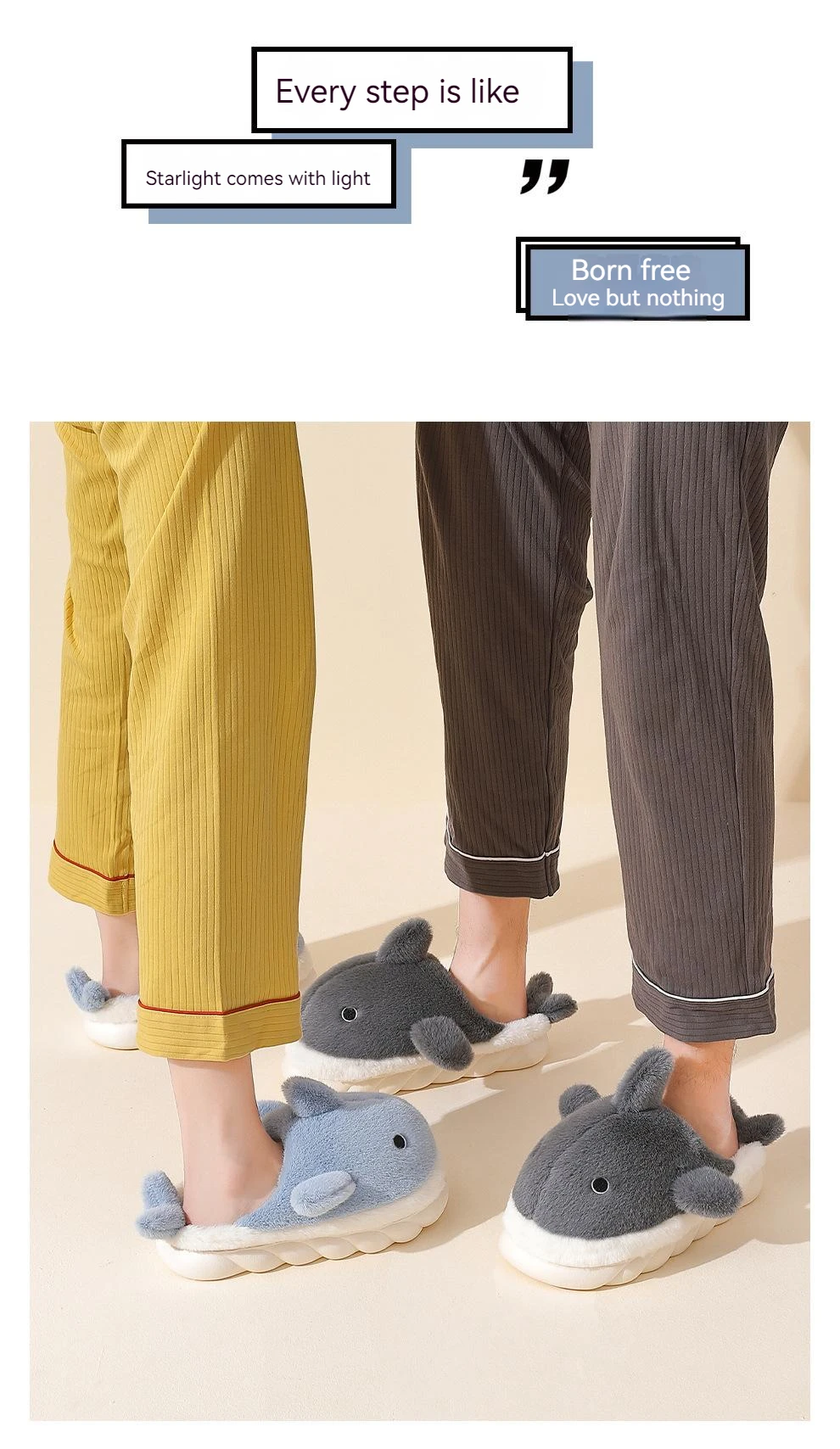 Cute Shark Cotton Slippers Women's Autumn And Winter Home Indoor Non-slip Warm Thick Bottom Household Couple Wool Slippers
