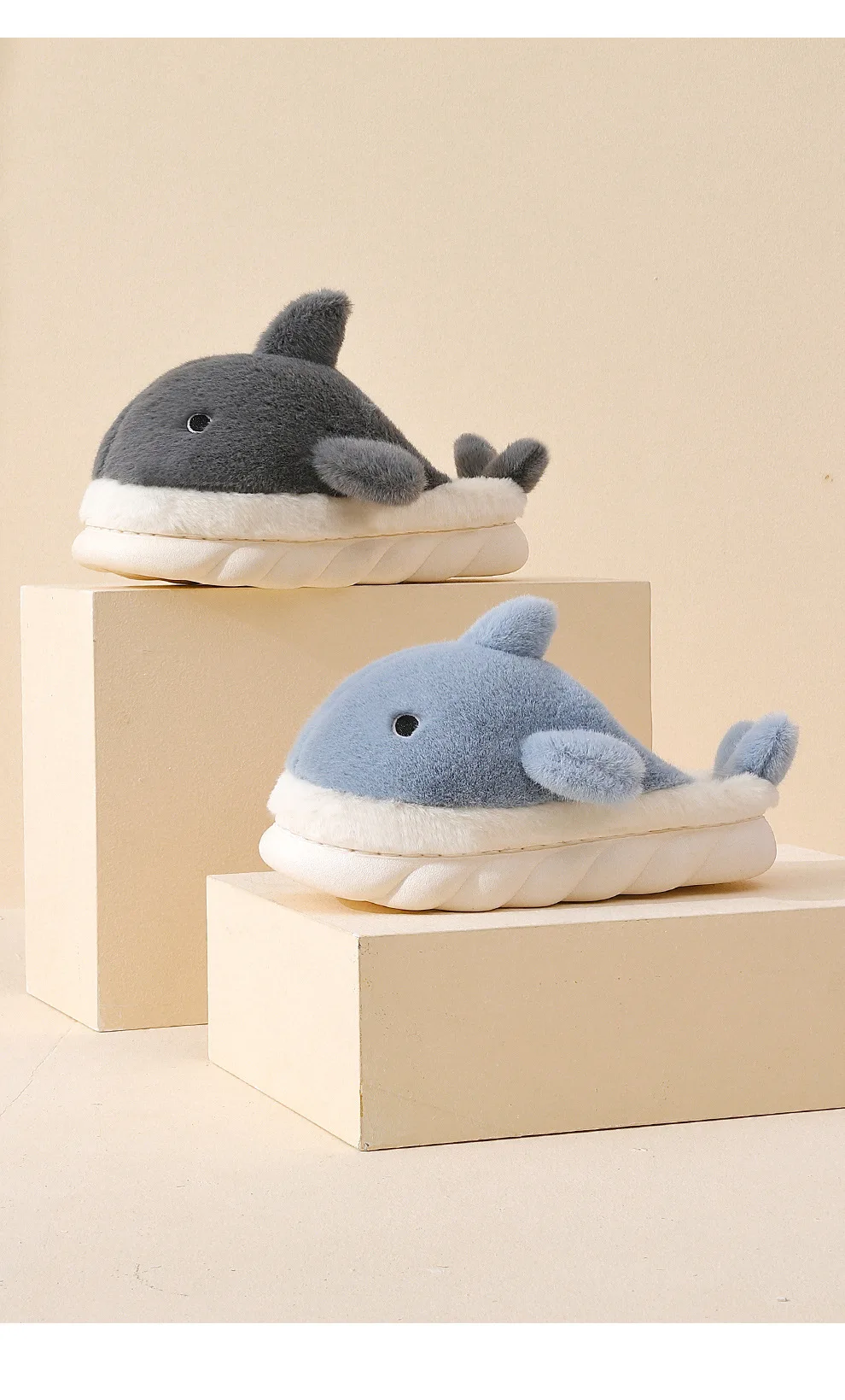 Cute Shark Cotton Slippers Women's Autumn And Winter Home Indoor Non-slip Warm Thick Bottom Household Couple Wool Slippers