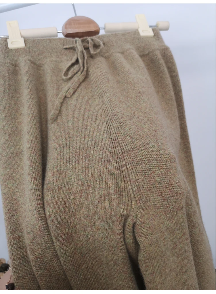 Autumn winter wool knitted wide leg trousers FEMALE drooping feels straight tube leisure tall waist outside wear trousers