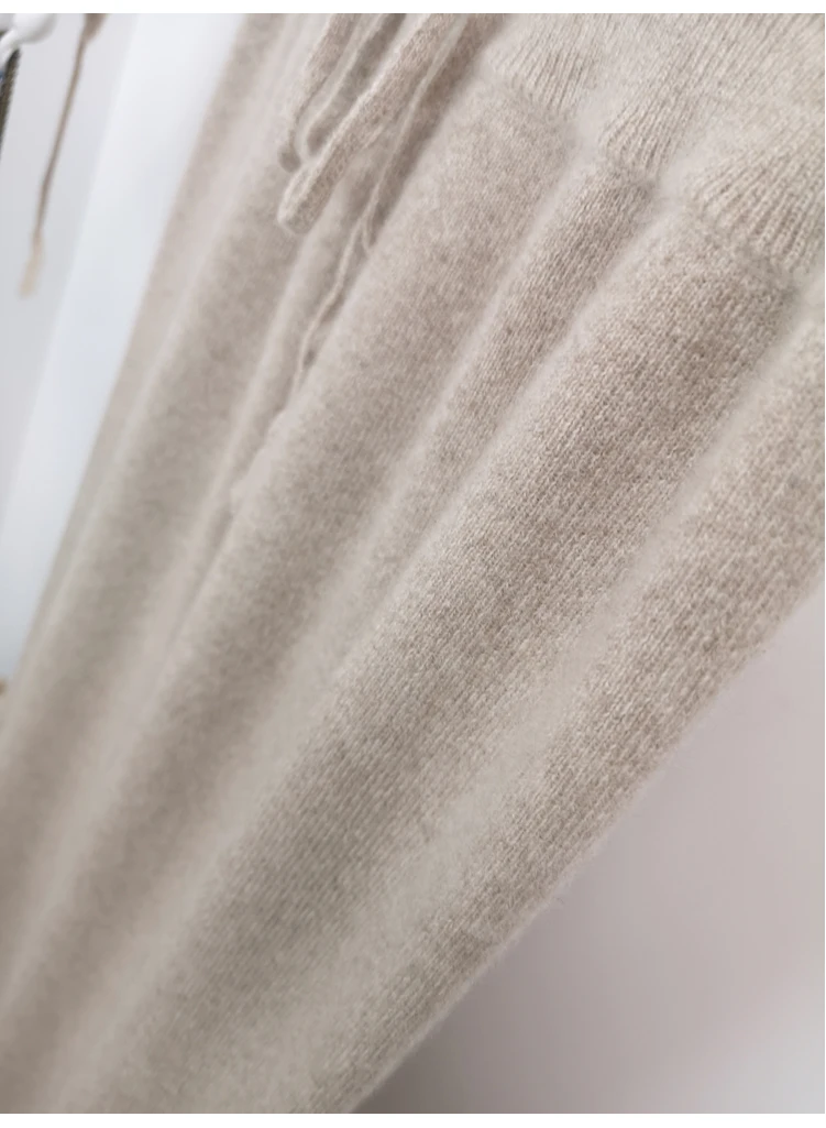 Autumn winter wool knitted wide leg trousers FEMALE drooping feels straight tube leisure tall waist outside wear trousers