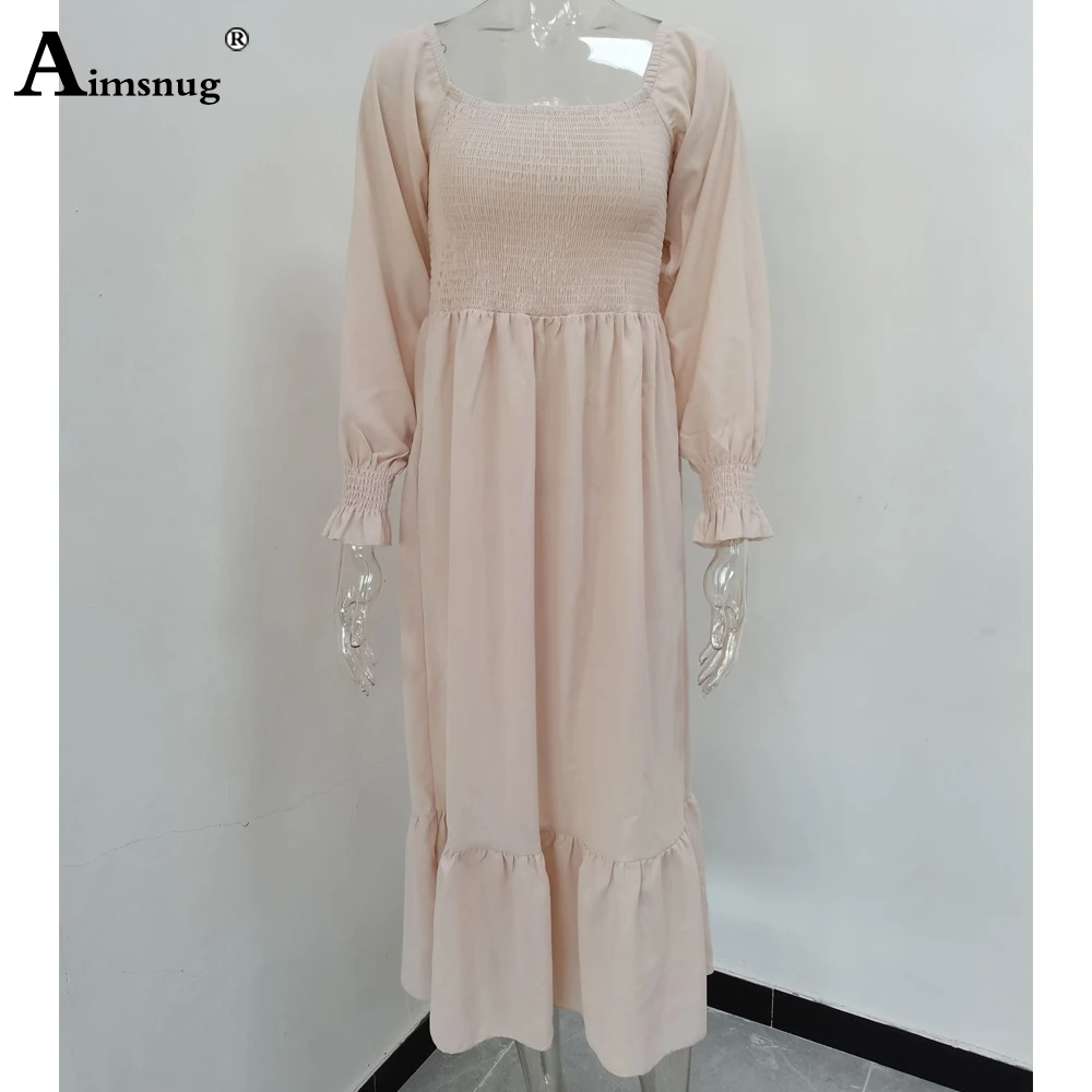 Women Elegant Maxi Dress 2024 Autumn Casual Square Collar Party Dresses High Cut Female Long A-line Dress Clothing Size S-4XL