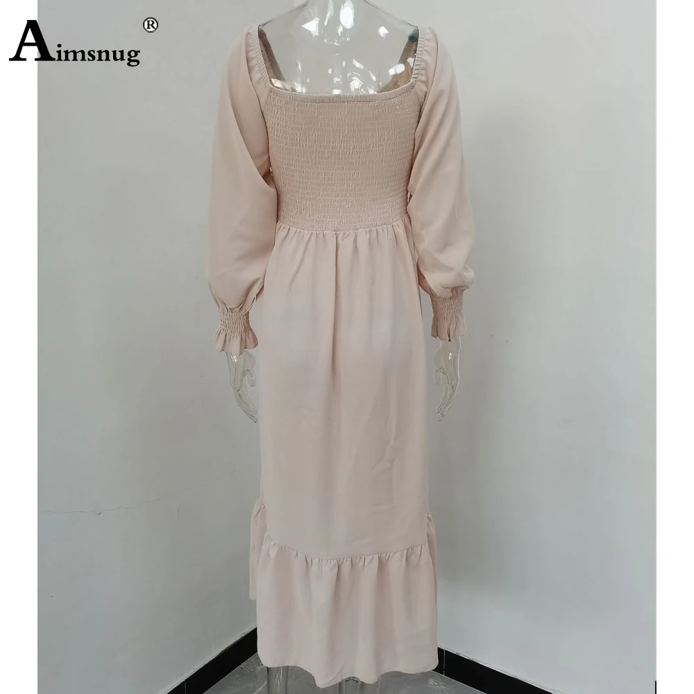 Women Elegant Maxi Dress 2024 Autumn Casual Square Collar Party Dresses High Cut Female Long A-line Dress Clothing Size S-4XL