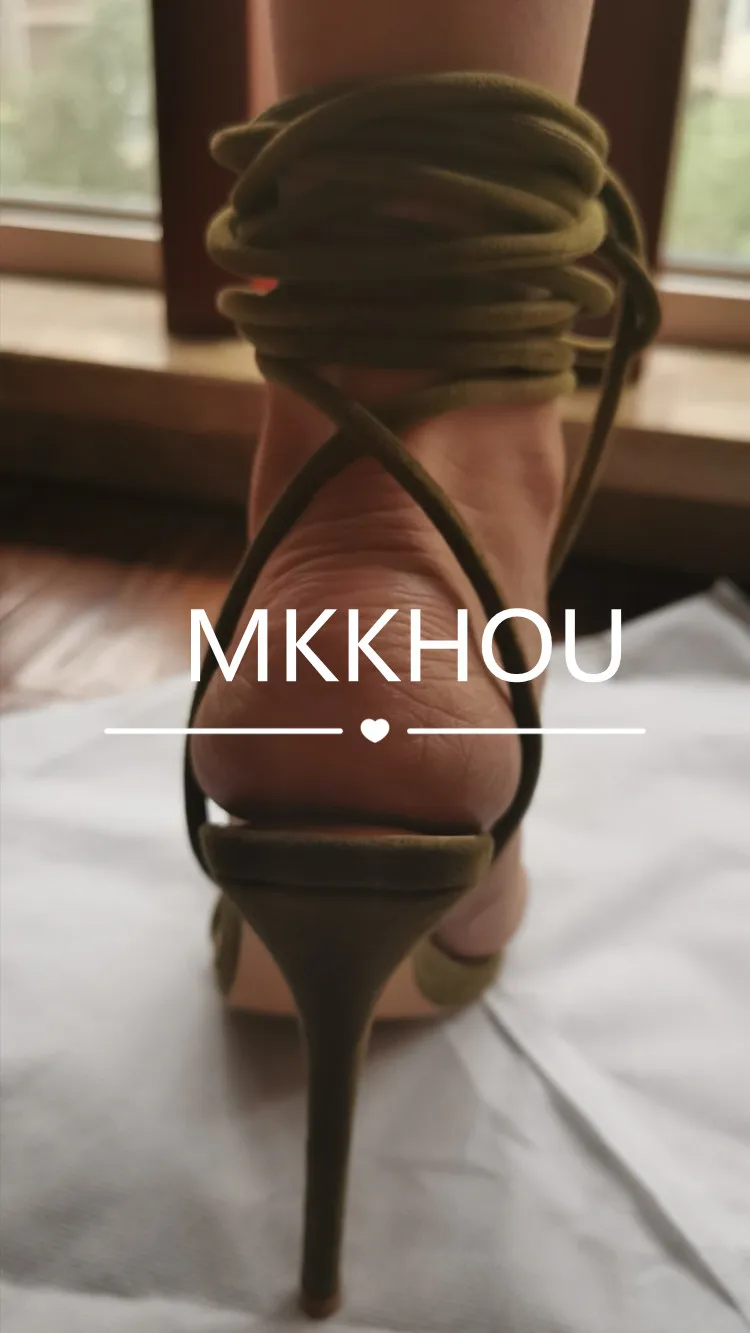 MKKHOU Fashion Sandals Women New Roman Ankle Strap Sexy Straps Cross Stilettos 12cm High Heels Summer Modern Shoes Large Size