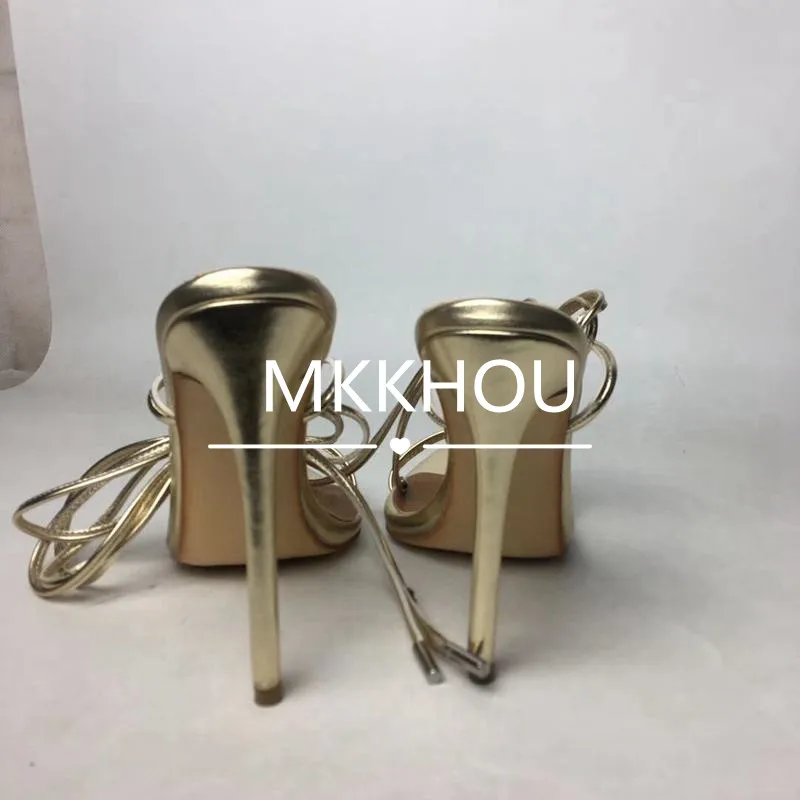MKKHOU Fashion Sandals Women New Roman Ankle Strap Sexy Straps Cross Stilettos 12cm High Heels Summer Modern Shoes Large Size