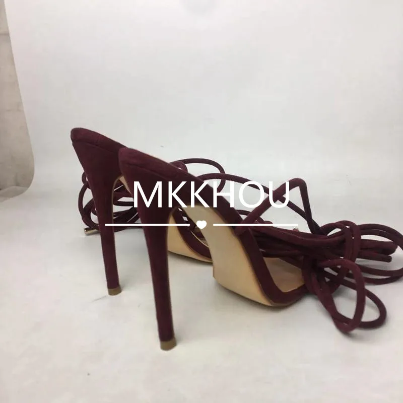 MKKHOU Fashion Sandals Women New Roman Ankle Strap Sexy Straps Cross Stilettos 12cm High Heels Summer Modern Shoes Large Size