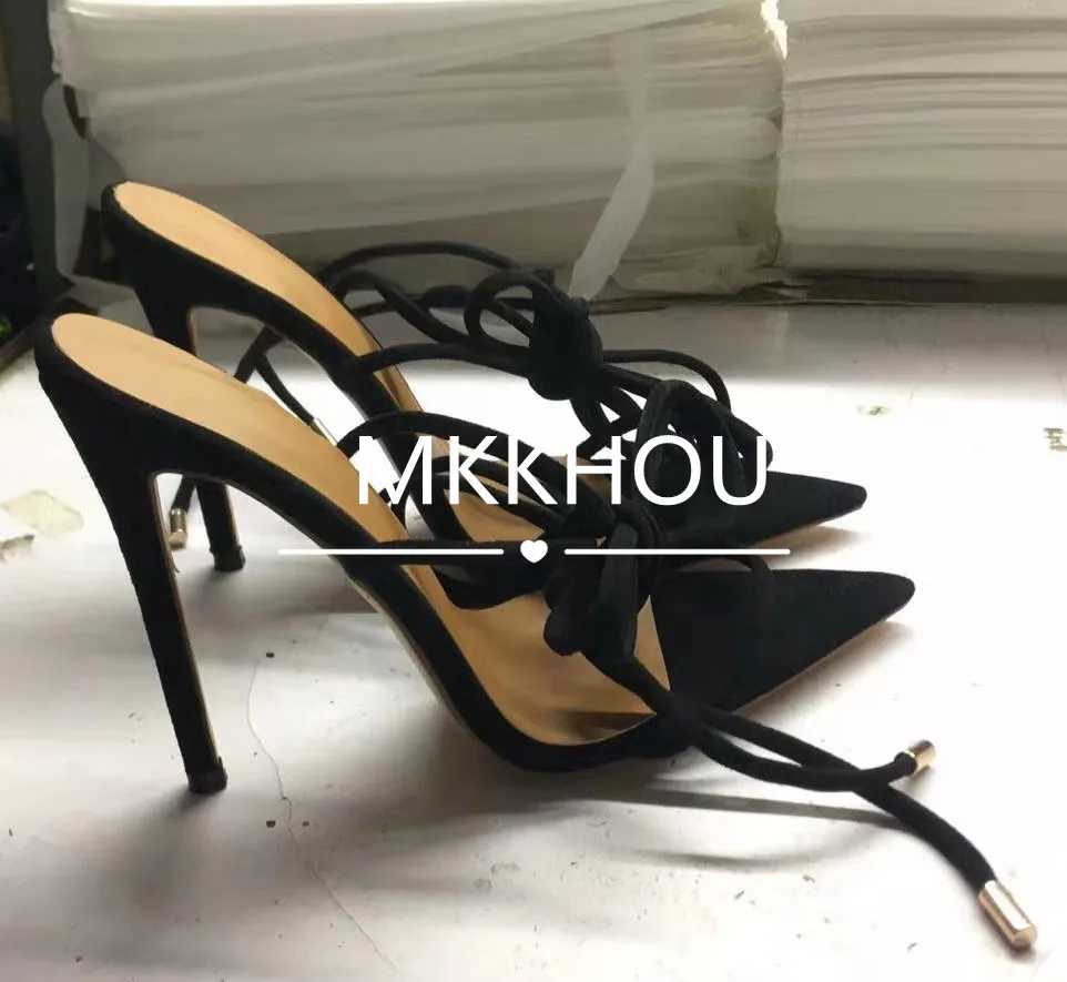 MKKHOU Fashion Sandals Women New Roman Ankle Strap Sexy Straps Cross Stilettos 12cm High Heels Summer Modern Shoes Large Size