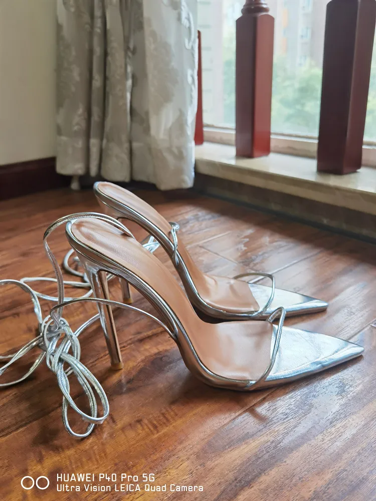 MKKHOU Fashion Sandals Women New Roman Ankle Strap Sexy Straps Cross Stilettos 12cm High Heels Summer Modern Shoes Large Size