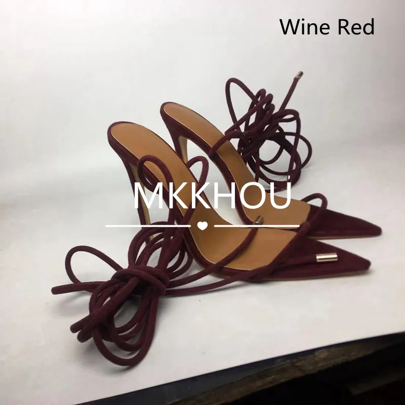 MKKHOU Fashion Sandals Women New Roman Ankle Strap Sexy Straps Cross Stilettos 12cm High Heels Summer Modern Shoes Large Size