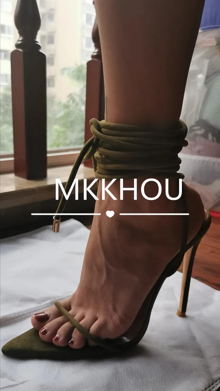 MKKHOU Fashion Sandals Women New Roman Ankle Strap Sexy Straps Cross Stilettos 12cm High Heels Summer Modern Shoes Large Size