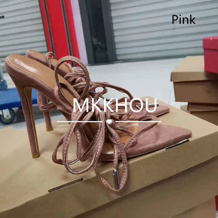 MKKHOU Fashion Sandals Women New Roman Ankle Strap Sexy Straps Cross Stilettos 12cm High Heels Summer Modern Shoes Large Size