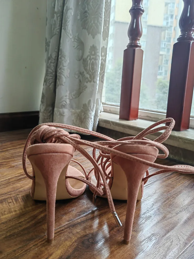 MKKHOU Fashion Sandals Women New Roman Ankle Strap Sexy Straps Cross Stilettos 12cm High Heels Summer Modern Shoes Large Size