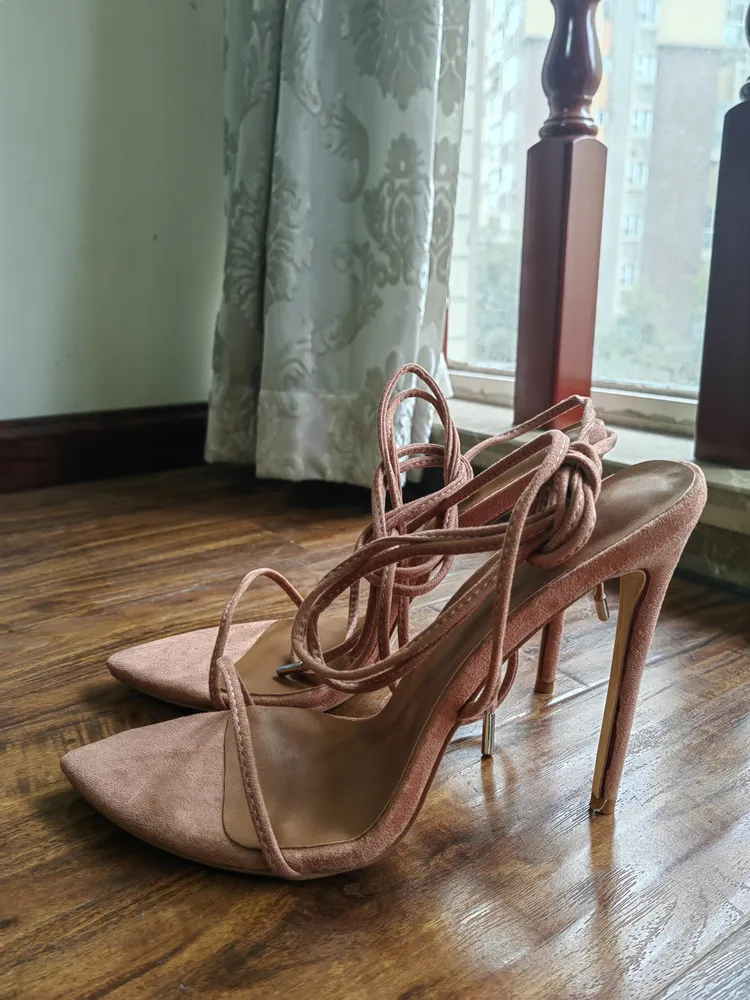 MKKHOU Fashion Sandals Women New Roman Ankle Strap Sexy Straps Cross Stilettos 12cm High Heels Summer Modern Shoes Large Size