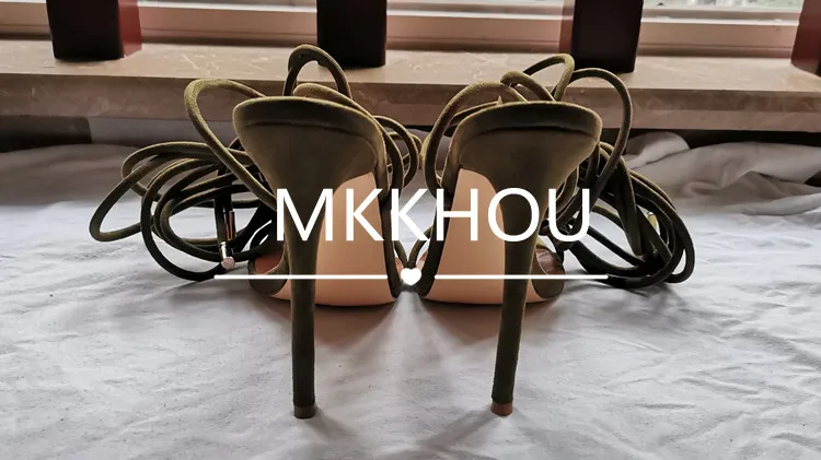 MKKHOU Fashion Sandals Women New Roman Ankle Strap Sexy Straps Cross Stilettos 12cm High Heels Summer Modern Shoes Large Size