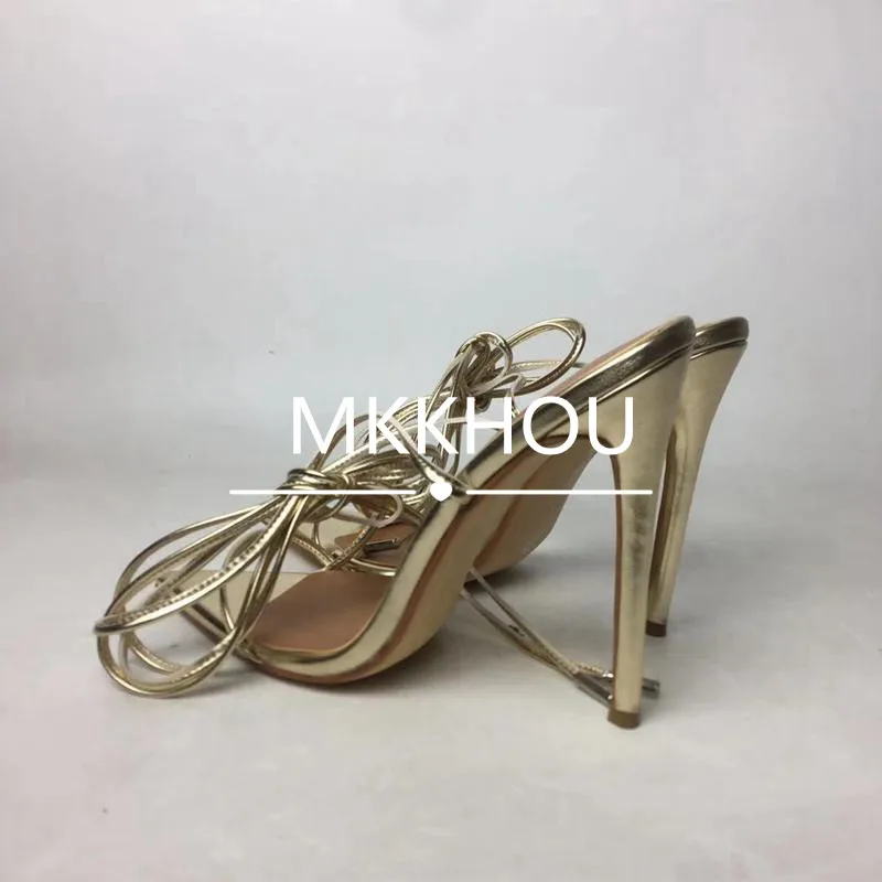 MKKHOU Fashion Sandals Women New Roman Ankle Strap Sexy Straps Cross Stilettos 12cm High Heels Summer Modern Shoes Large Size