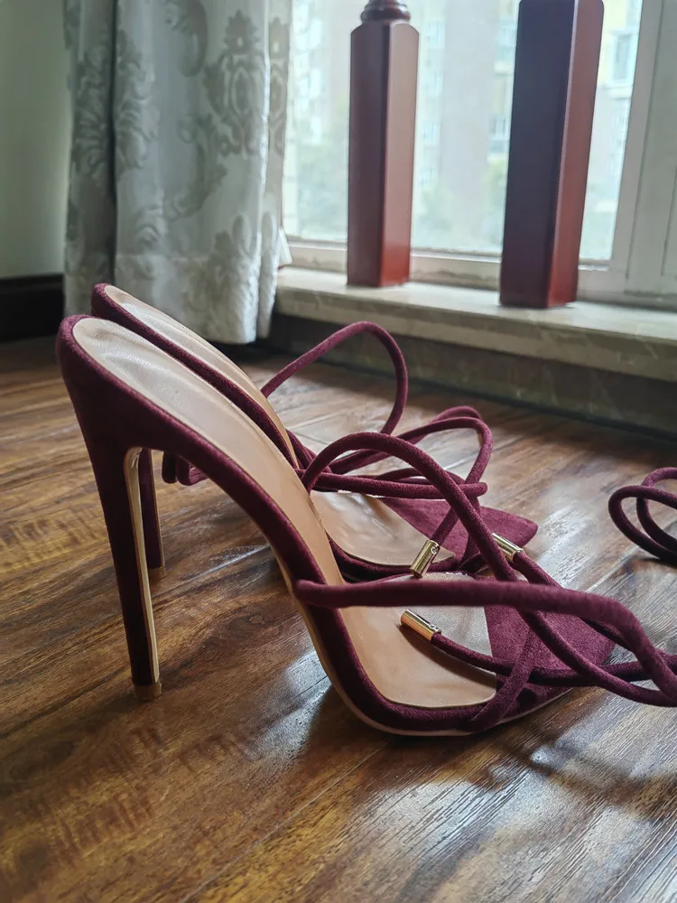 MKKHOU Fashion Sandals Women New Roman Ankle Strap Sexy Straps Cross Stilettos 12cm High Heels Summer Modern Shoes Large Size
