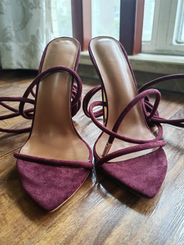 MKKHOU Fashion Sandals Women New Roman Ankle Strap Sexy Straps Cross Stilettos 12cm High Heels Summer Modern Shoes Large Size