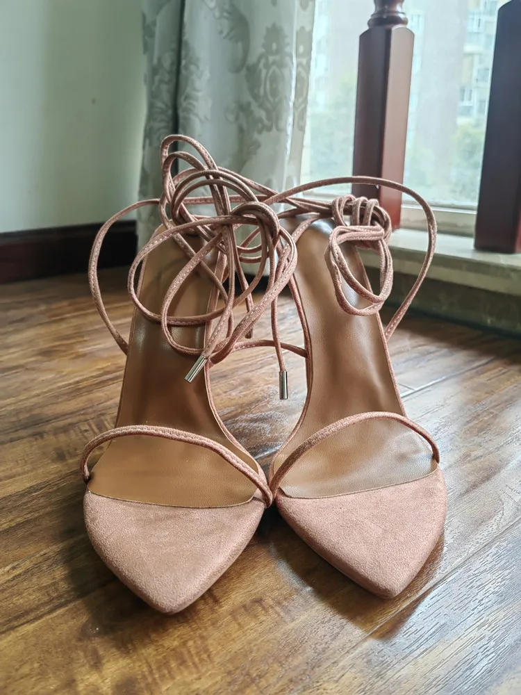 MKKHOU Fashion Sandals Women New Roman Ankle Strap Sexy Straps Cross Stilettos 12cm High Heels Summer Modern Shoes Large Size
