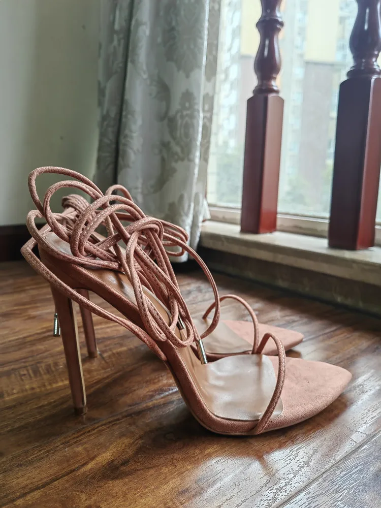 MKKHOU Fashion Sandals Women New Roman Ankle Strap Sexy Straps Cross Stilettos 12cm High Heels Summer Modern Shoes Large Size