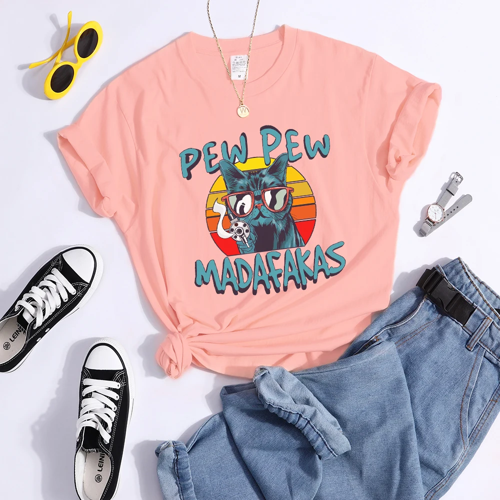 Pew Pew Madafakas Print Tshirt Women Fashion Breathable T Shirt Street Personality Summer Tops Casual O-Neck Womens T Shirts