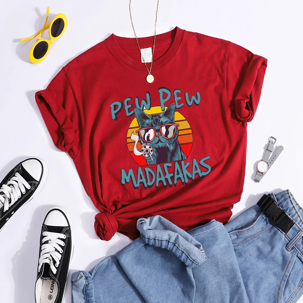 Pew Pew Madafakas Print Tshirt Women Fashion Breathable T Shirt Street Personality Summer Tops Casual O-Neck Womens T Shirts