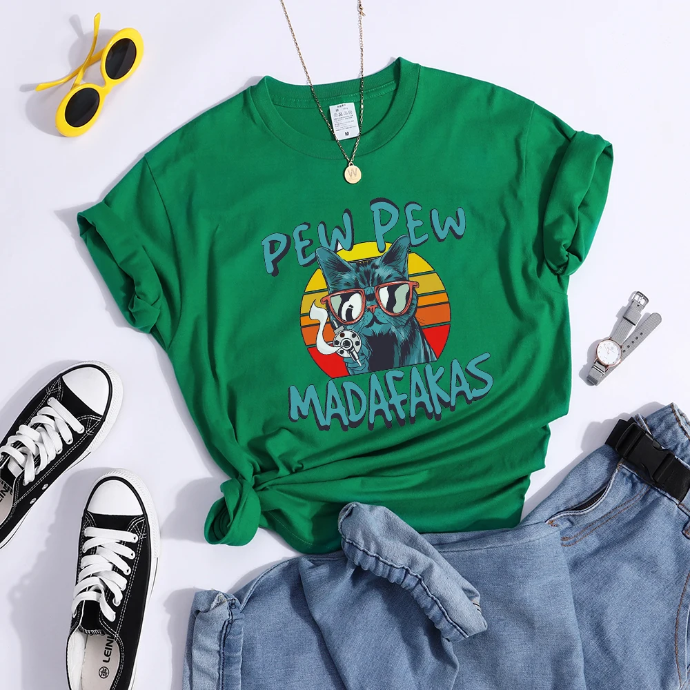 Pew Pew Madafakas Print Tshirt Women Fashion Breathable T Shirt Street Personality Summer Tops Casual O-Neck Womens T Shirts