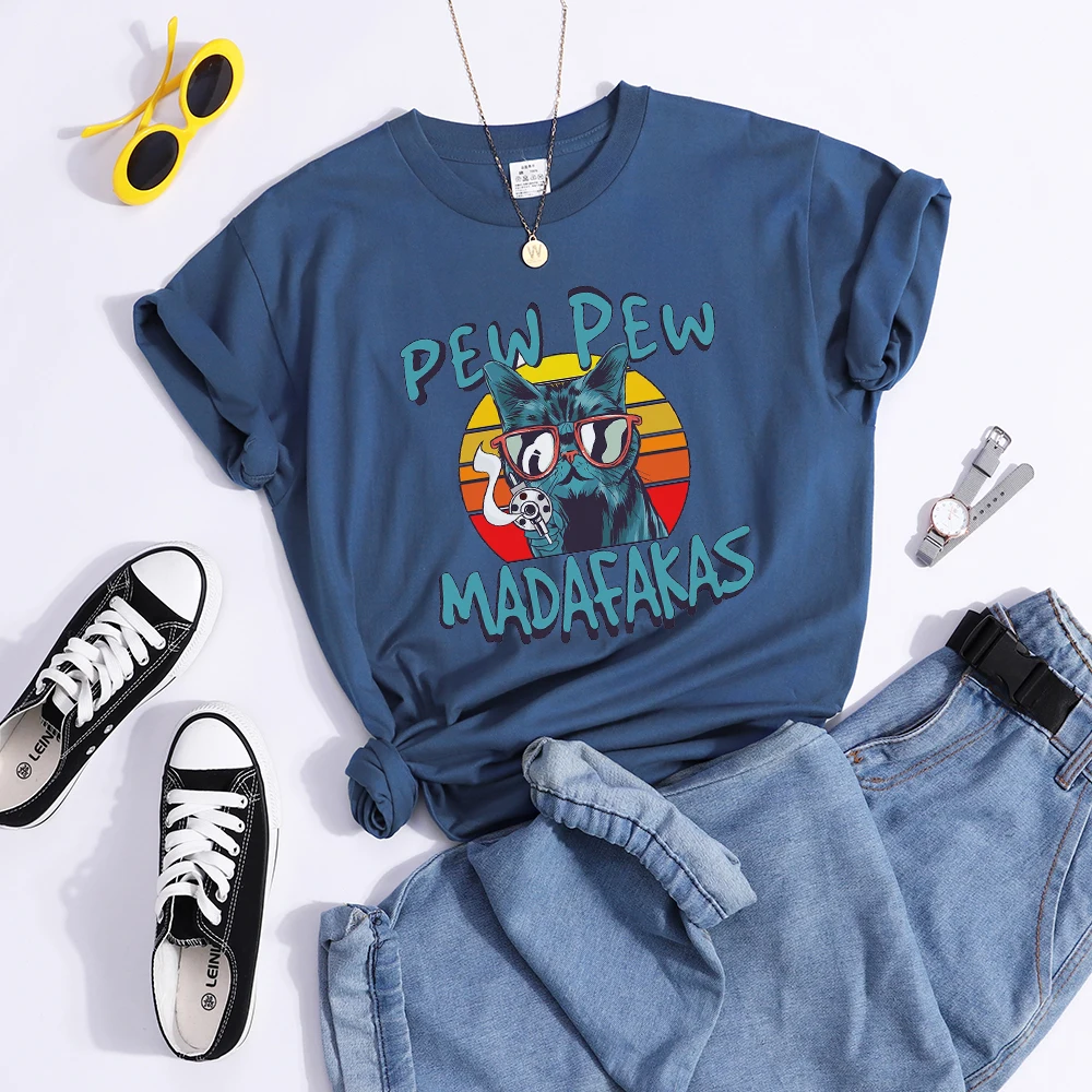 Pew Pew Madafakas Print Tshirt Women Fashion Breathable T Shirt Street Personality Summer Tops Casual O-Neck Womens T Shirts