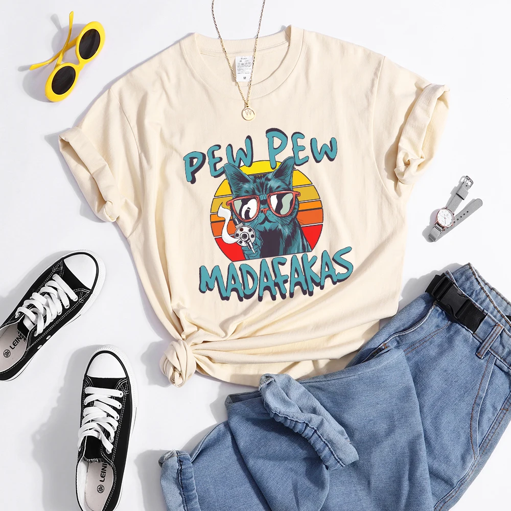 Pew Pew Madafakas Print Tshirt Women Fashion Breathable T Shirt Street Personality Summer Tops Casual O-Neck Womens T Shirts