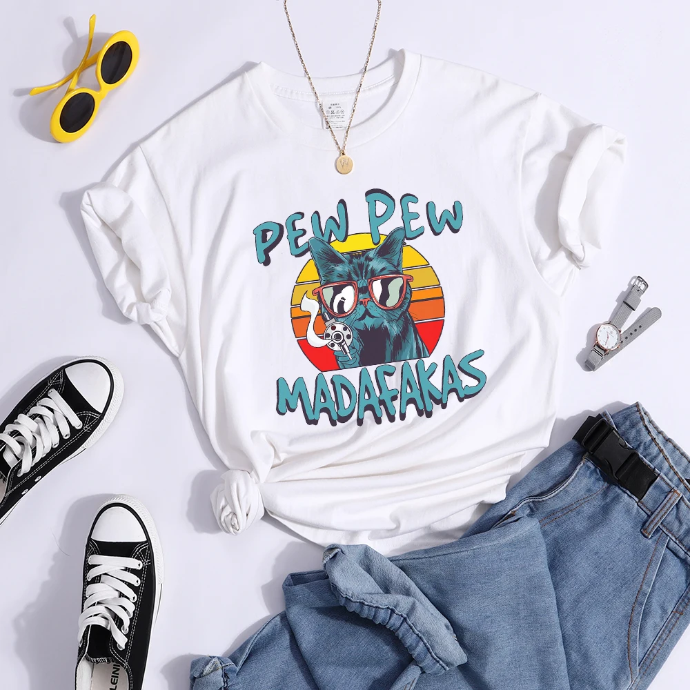 Pew Pew Madafakas Print Tshirt Women Fashion Breathable T Shirt Street Personality Summer Tops Casual O-Neck Womens T Shirts