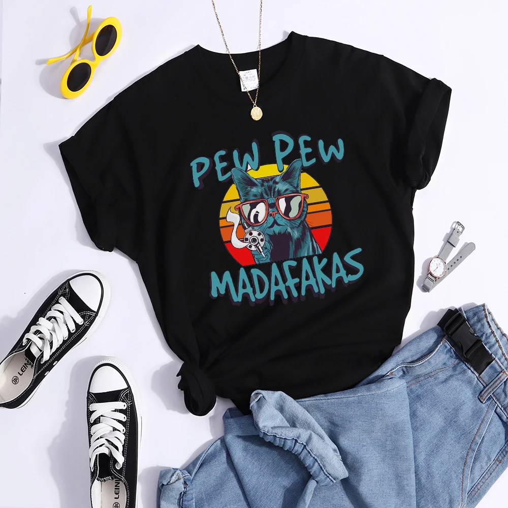 Pew Pew Madafakas Print Tshirt Women Fashion Breathable T Shirt Street Personality Summer Tops Casual O-Neck Womens T Shirts