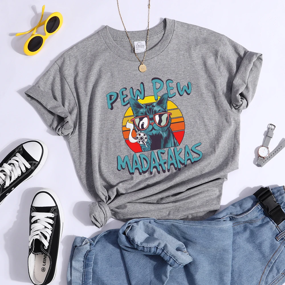 Pew Pew Madafakas Print Tshirt Women Fashion Breathable T Shirt Street Personality Summer Tops Casual O-Neck Womens T Shirts