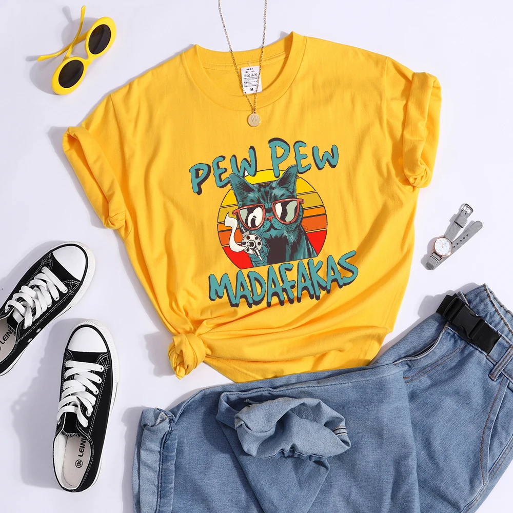 Pew Pew Madafakas Print Tshirt Women Fashion Breathable T Shirt Street Personality Summer Tops Casual O-Neck Womens T Shirts