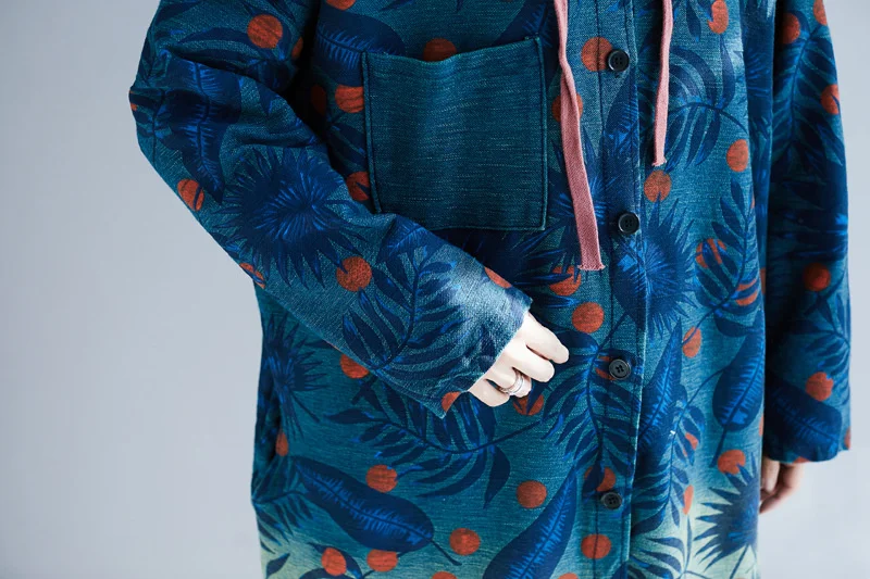 Amax LuluE European 2024 Fall Design Ladies Denim Printed Trench Women Hooded Long Clothes Female Casual Oversized Windbreakers