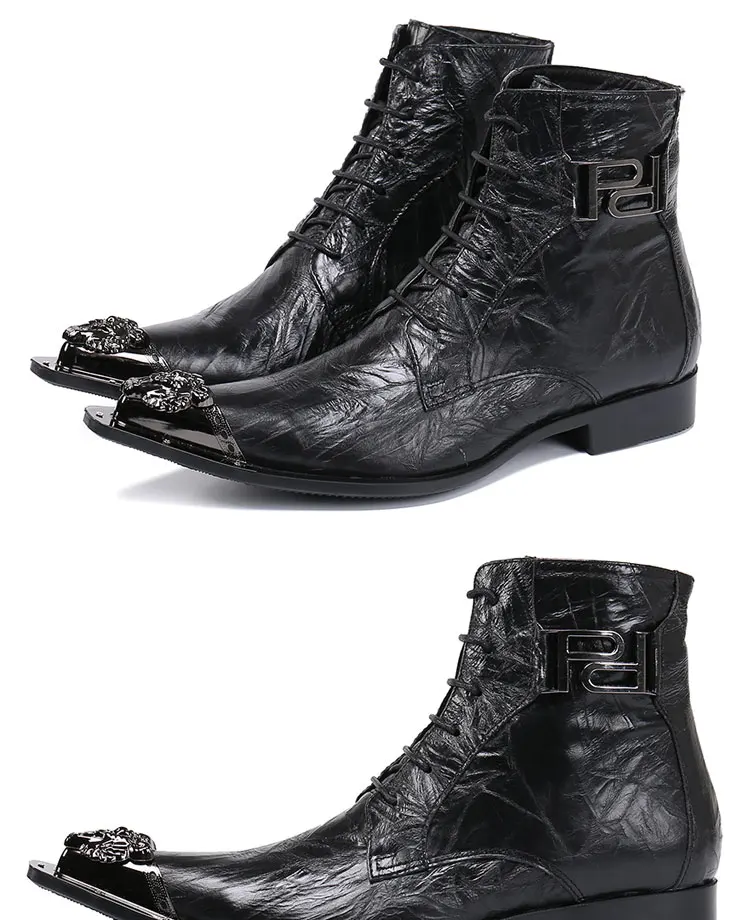 Men's Genuine Cow‑Leather Pointed Dress Boots Buckle‑Strap Decor Personalized Footwear For Summer Model Show Banquet Wedding Par