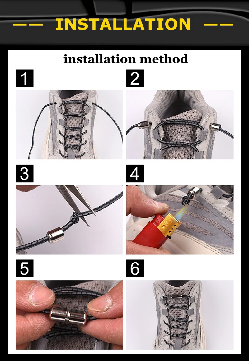 Elastic Shoelaces Reflective No Tie Shoelace Child Adult Unisex Convenient Quick Lock Lazy Laces Metal Tip Round Shoe Lace