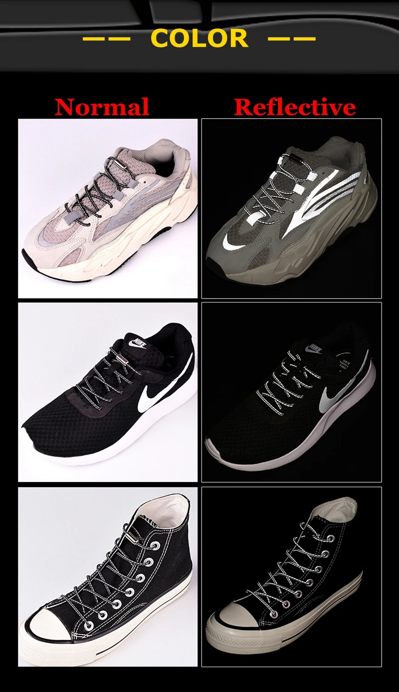 Elastic Shoelaces Reflective No Tie Shoelace Child Adult Unisex Convenient Quick Lock Lazy Laces Metal Tip Round Shoe Lace