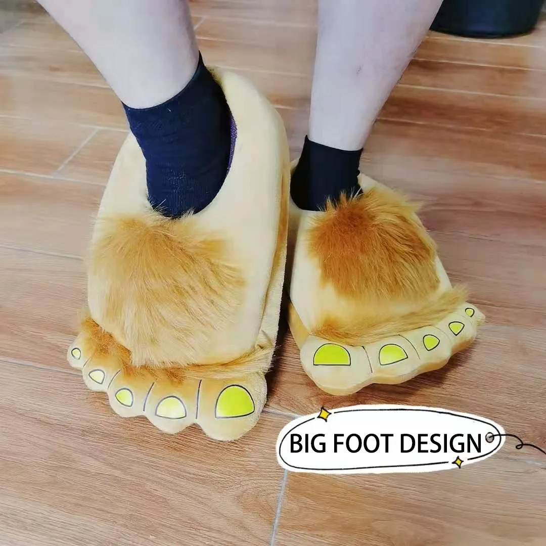 Soft Furry Slippers For Home Man Plush Fuzzy Home Shoes Slippers For Boys Funny Animal Slides Men's Bear Paw Slippers Cosplay