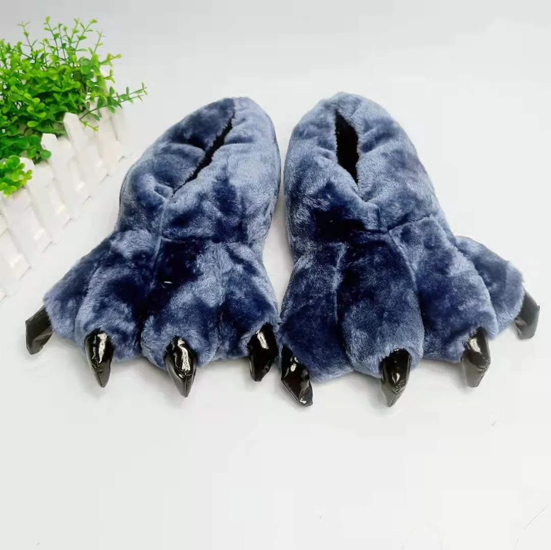 Soft Furry Slippers For Home Man Plush Fuzzy Home Shoes Slippers For Boys Funny Animal Slides Men's Bear Paw Slippers Cosplay