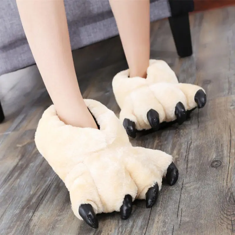 Soft Furry Slippers For Home Man Plush Fuzzy Home Shoes Slippers For Boys Funny Animal Slides Men's Bear Paw Slippers Cosplay