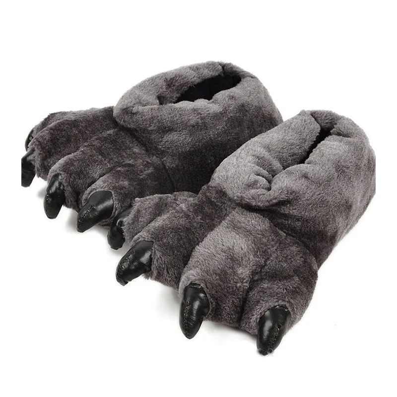Soft Furry Slippers For Home Man Plush Fuzzy Home Shoes Slippers For Boys Funny Animal Slides Men's Bear Paw Slippers Cosplay