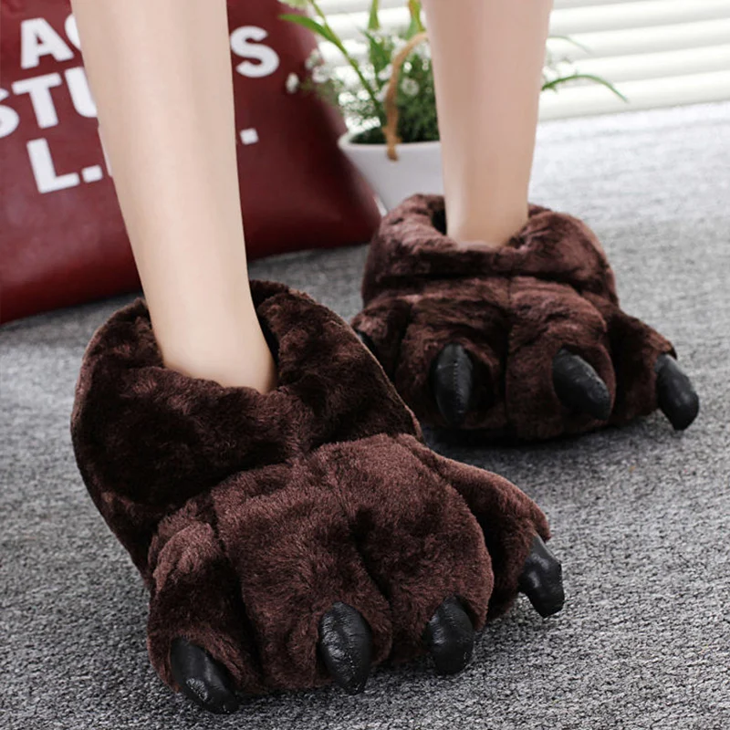 Soft Furry Slippers For Home Man Plush Fuzzy Home Shoes Slippers For Boys Funny Animal Slides Men's Bear Paw Slippers Cosplay